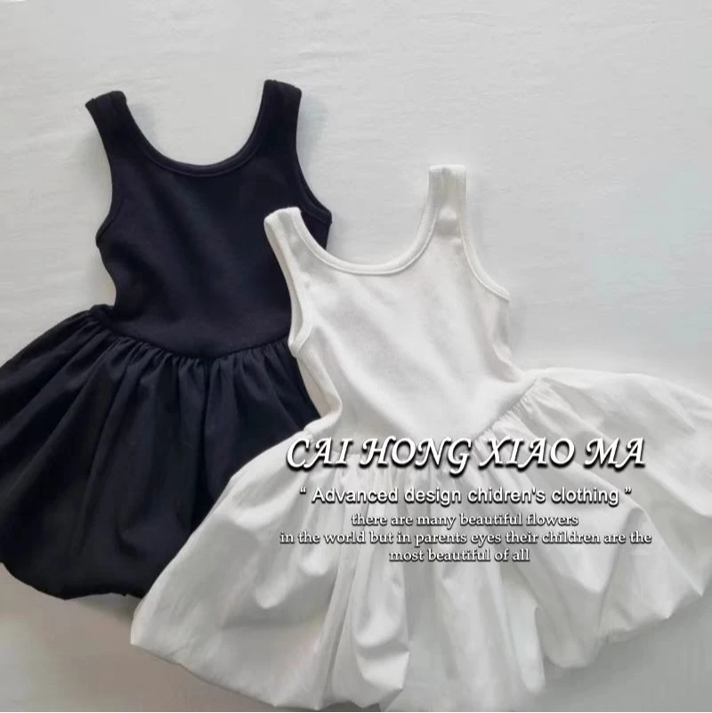 2025 New Sweet and Cute Comfortable Versatile Fashionable Girls Sleeveless Dress Childrens Summer Vest Princess Puffed Skirt