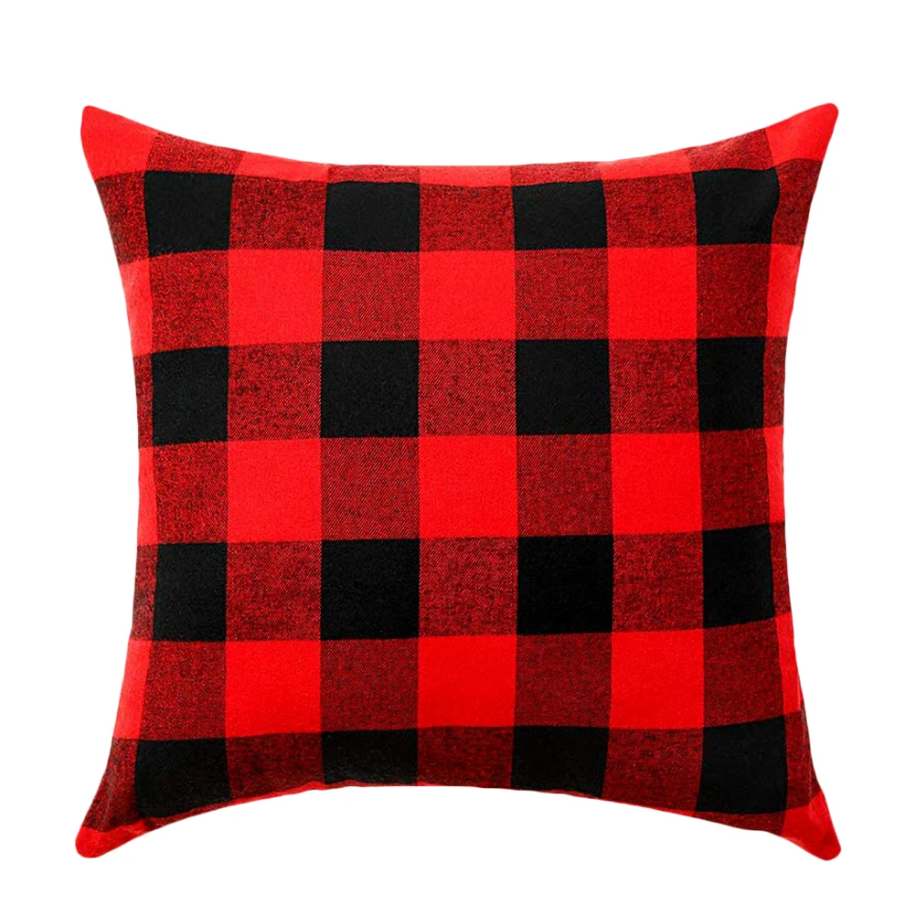 

1pc Red Plaid Christmas Pillow Cover Flax Cushion Cover For Home Office Backrest Grid Pillowcase Easy Install