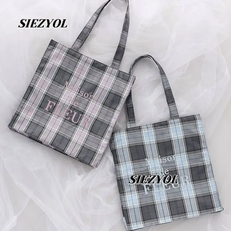 Japanese Autumn Winter New Sweet Girls Checkered Embroidered Shoulder Bag Casual Versatile Handbag Commuter Tote Cosmetic Bags