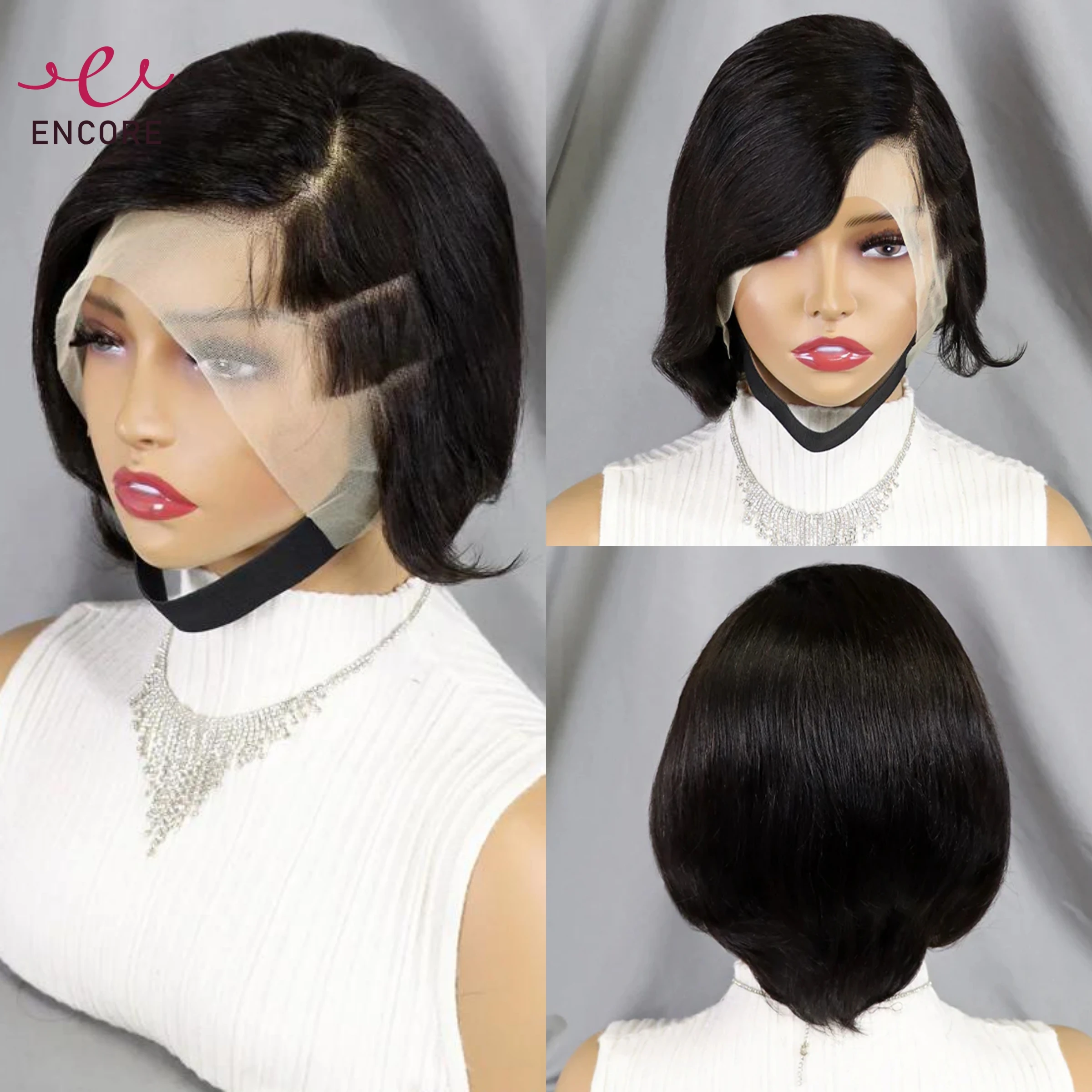 

6" Pixie Cut Human Hair Wig 200% Density 13x4 HD Lace Frontal Short Bob Wigs Natural Straight Brazilian Remy Hair Wigs Preplucke