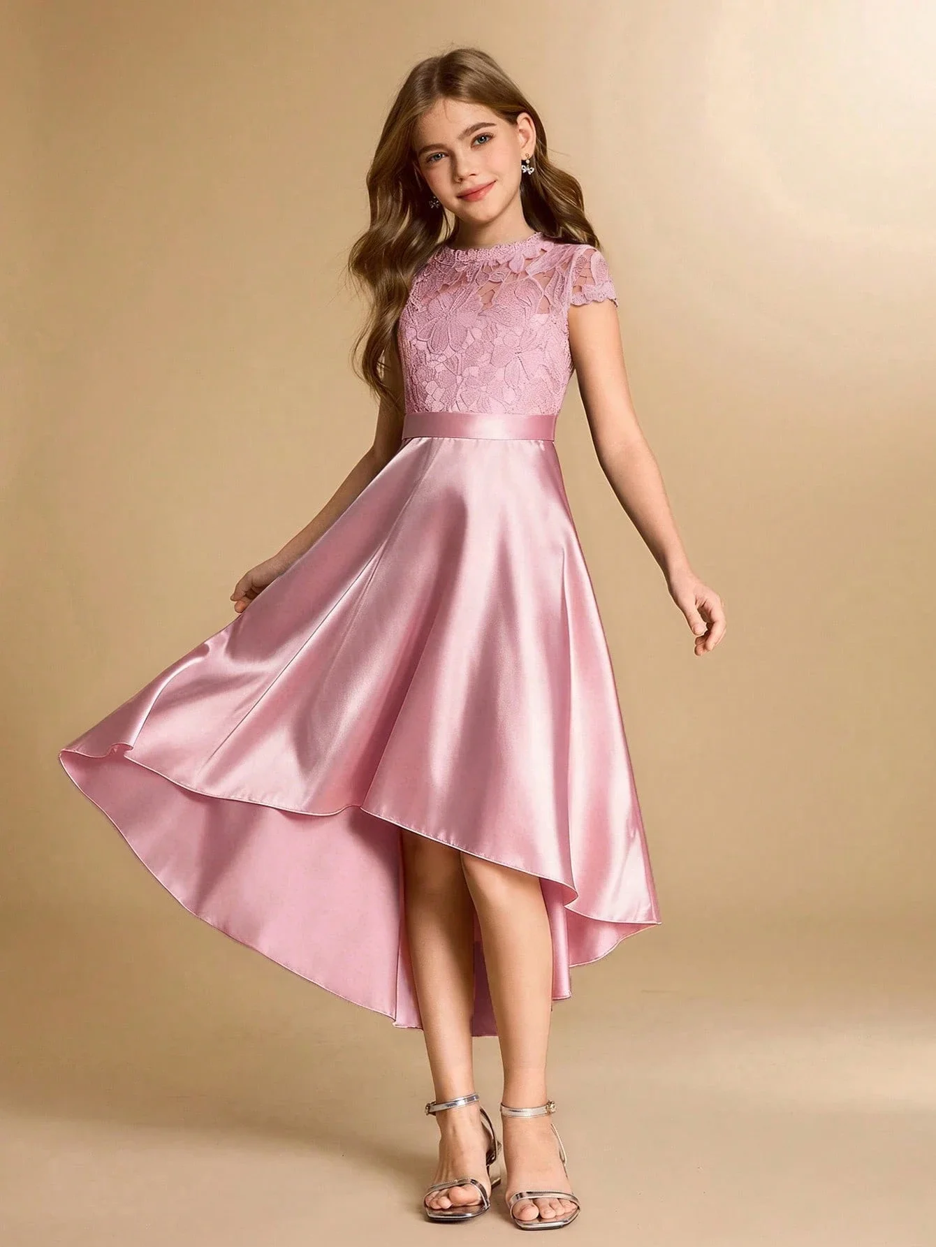 

Кружевное и атласное платье миди с асимметричным подолом для женщин, элегантное вечернее платье