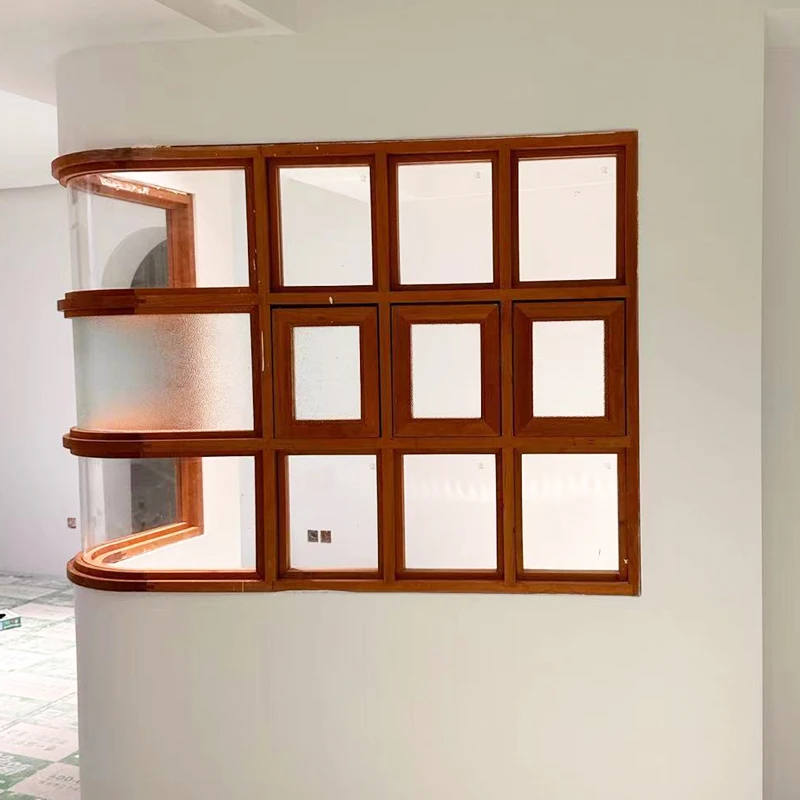 

Solid wood curved corner wooden window special-shaped upper window folding wooden left and right sliding windows doors