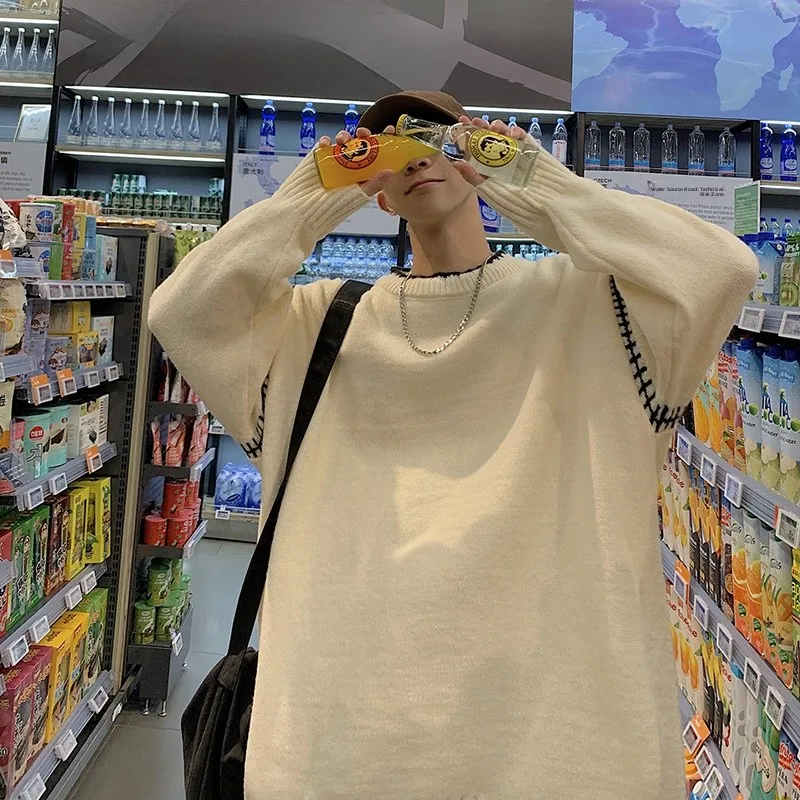 

Мужской свитер свободного кроя с круглым вырезом, длинными рукавами, в американском ретро-стиле, удобный повседневный свитер для осеннего сезона