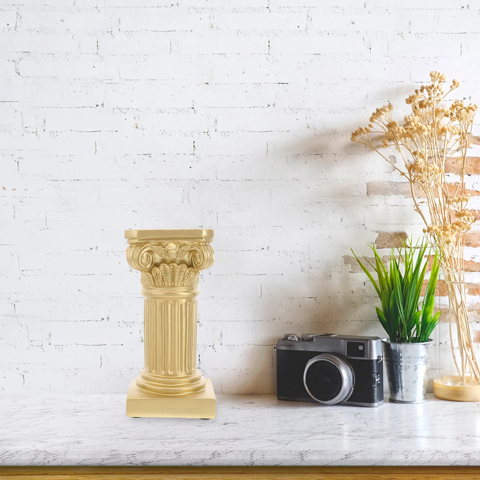 

2 Pcs Roman Pillar Statues Golden Resin Pedestal Stand Home Decor Garden Decoration Balcony Bedroom Living Room Office School