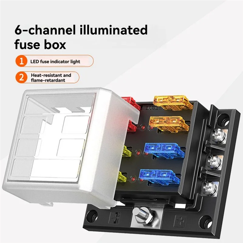 Scatola fusibili per camper con supporto DIGIT Nuovo 6P 100A a 6 vie con indicatore LED, uno ingresso e sei uscite