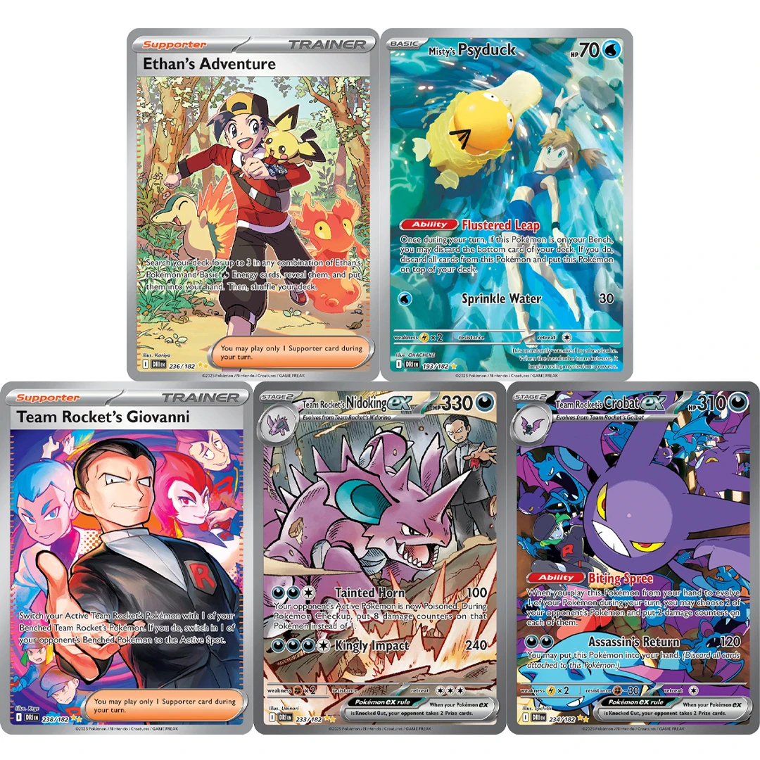 

5Pcs Diy English 2025 Destined Rivals Pokemon Card Misty's Psyduck Team Rocket's Crobat Team Nidoking PTCG Collection Card