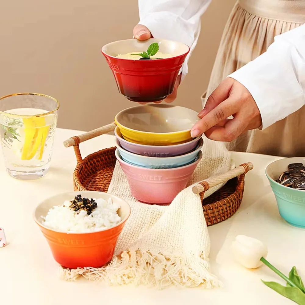 4.5 Inches Gradient Color Ceramic Rice Bowl Nordic Style 300 ML Steamed Egg Bowl Glazed Surface Heat-resistant Dining Bowl