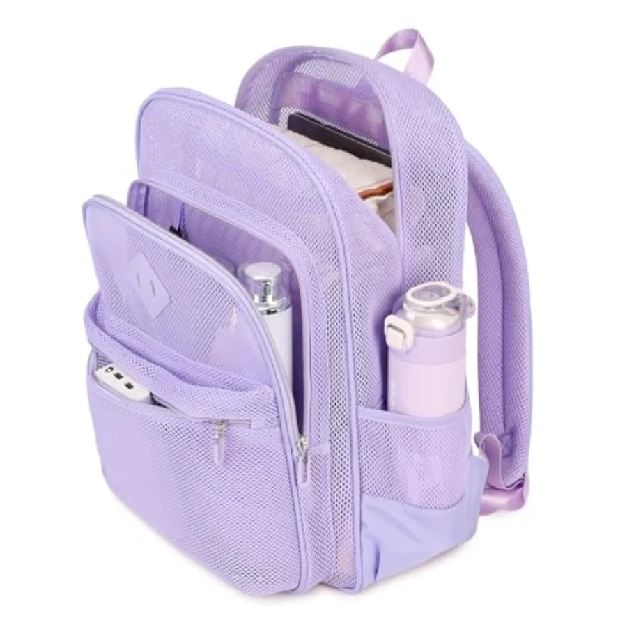 MOONBABY Mesh Backpack Heavy Duty, See Through School Backpack Transparent Bookbag for Swimming, Beach, Sports, Work, Travel