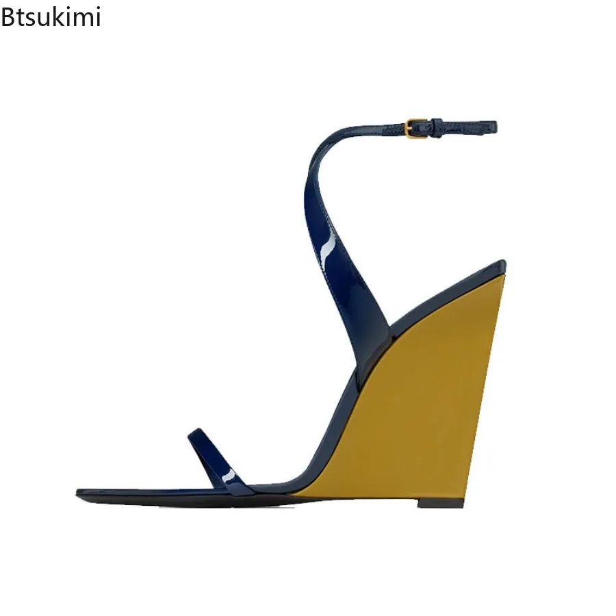 New 2025 Fashion Women's Pointed Toe Peep Toe Sandals Sexy Ladies Wedges Ankle Buckle High Heeled Shoes Summer Pumps for Women