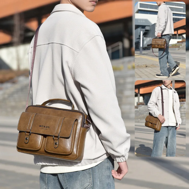 

WEIXIER Men Shoulder Crossbody Bag For Husband Gift Leather Vintage Business Messenger ToteBags Male Designer Small Men Handbags