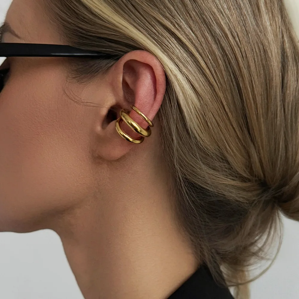 Retro Stainless Steel C Shape Ear Cuff Golded Metal C-shaped Ear Clip Thick Thread Gold Jewelry Wear