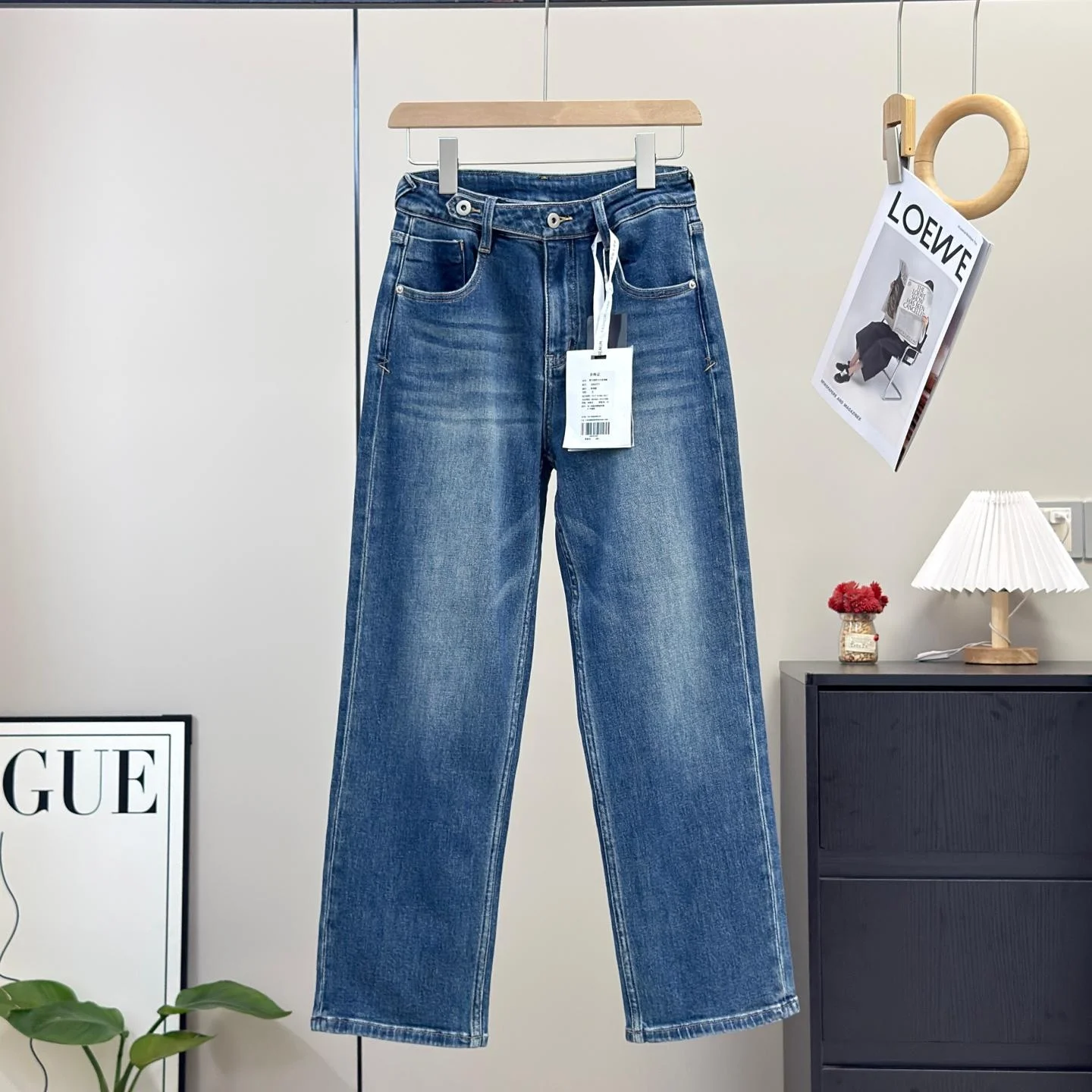 Fashionable High Waist Straight Leg Jeans Women's Retro Washed Slimming Small Stature Denim Pants Autumn Season Cotton Fabric