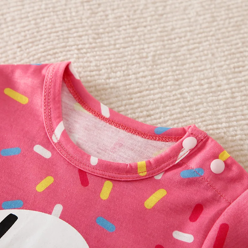 Newborn Baby Clothes Pink donut print Jumpsuit Summer Short Sleeve Romper 0-12 months Infant Toddler Pajamas One Piece Outfit