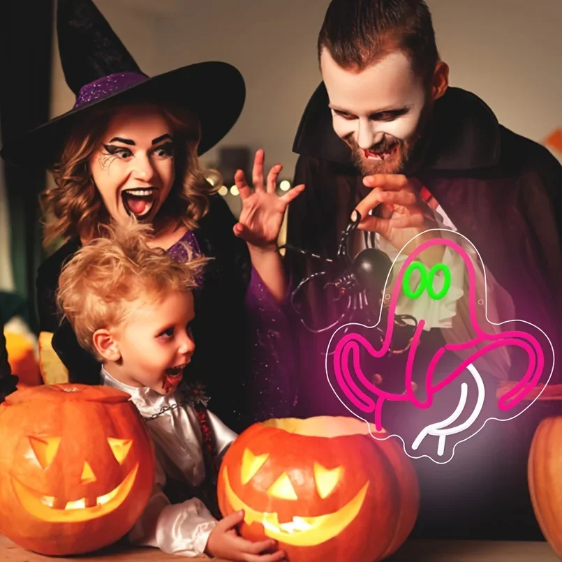 Halloween Ghost Neon Sign Luzes LED, Decorações de quartos, Quarto, Homem Caverna, Birthday Party, Home Decor, USB