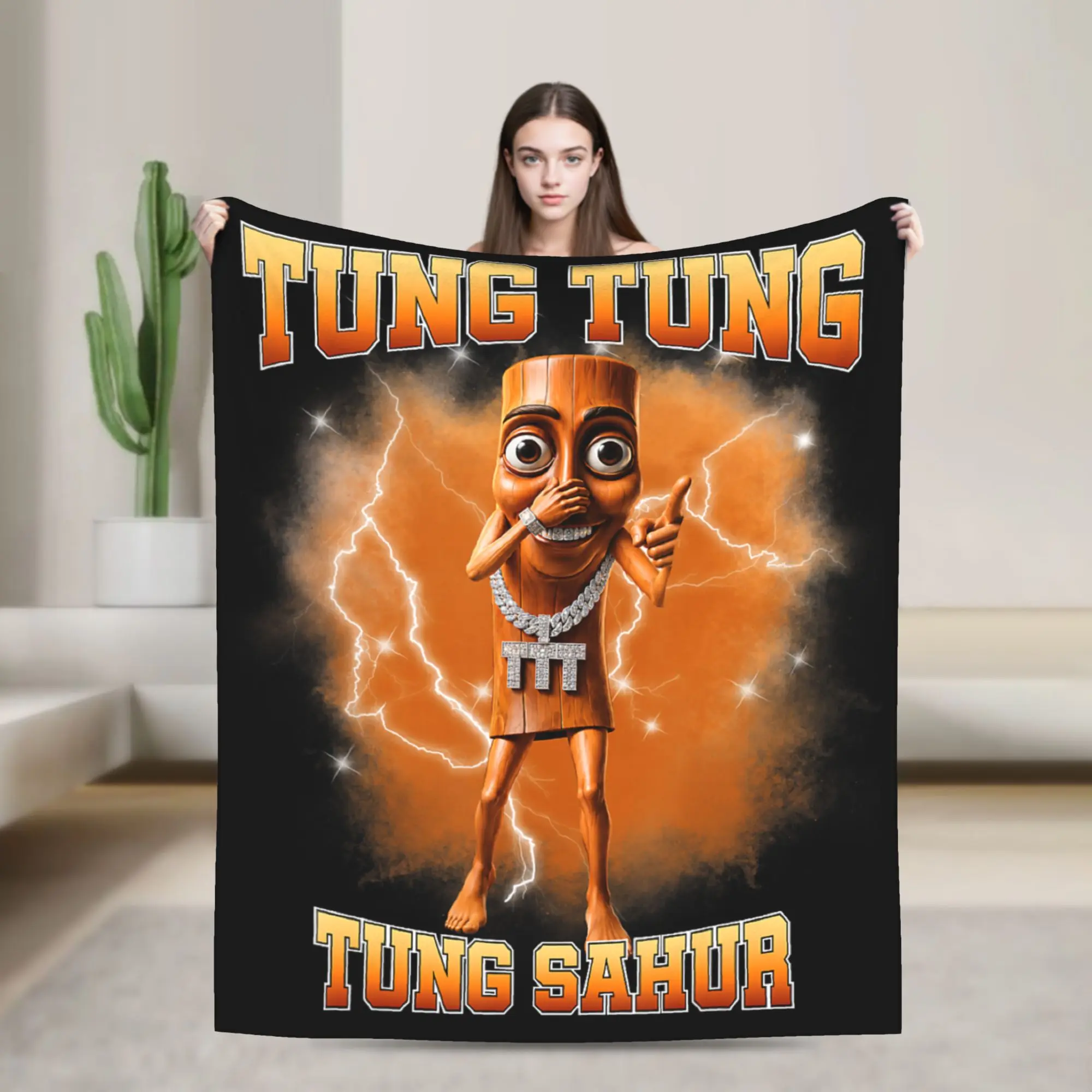 Funny Tung Tung Tung Sahur is Calling Meme Scuba Dance Meme Soft Blanket For Home  Print Throw Blanket Winter Flannel Bedspread