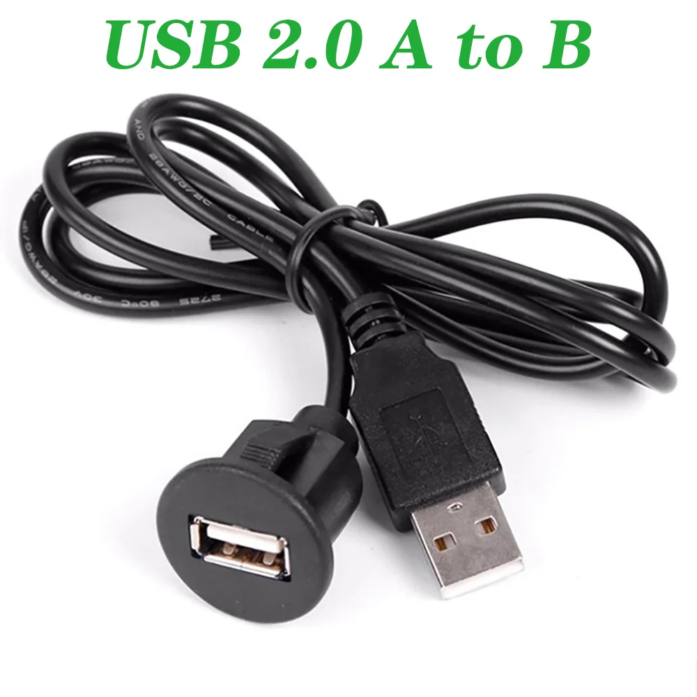 USB 2.0 Male To Female Panel Flush Mount Extension Cable with Buckle for Car Truck Boat Motorcycle Dashboard 0.5M 1M