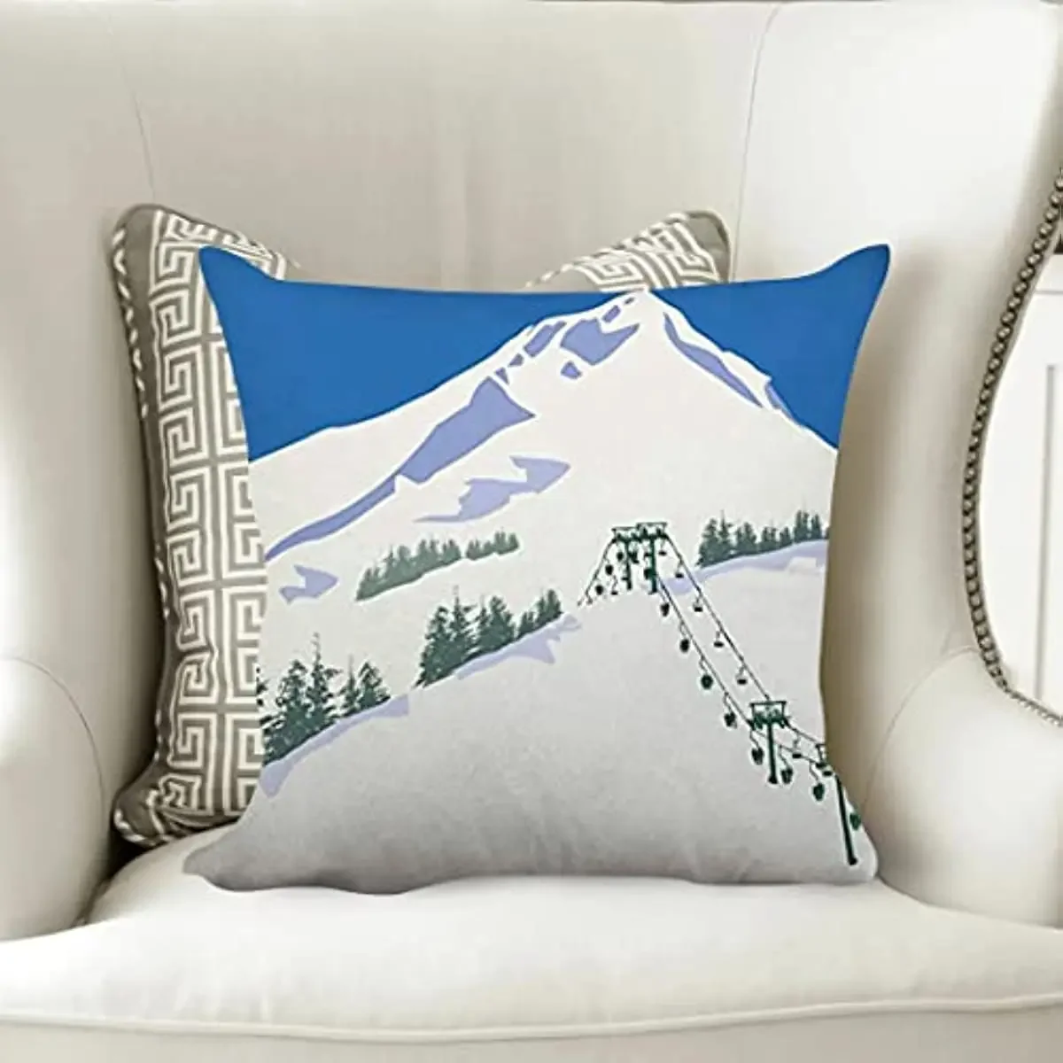 Skiing Ski Winter Scene Travel Mountain Villa  Throw Pillow Cover Home Decor Nice Gift Indoor Pillowcase Standar Size