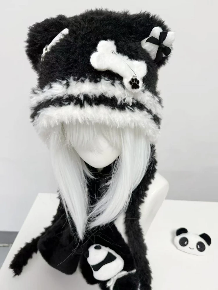 Subcultura Kawaii dulce sombrero Kniied mujeres bombardero sombrero decoración de dibujos animados gorras japonés Y2K lindo Otoño Invierno lindo sombrero cálido