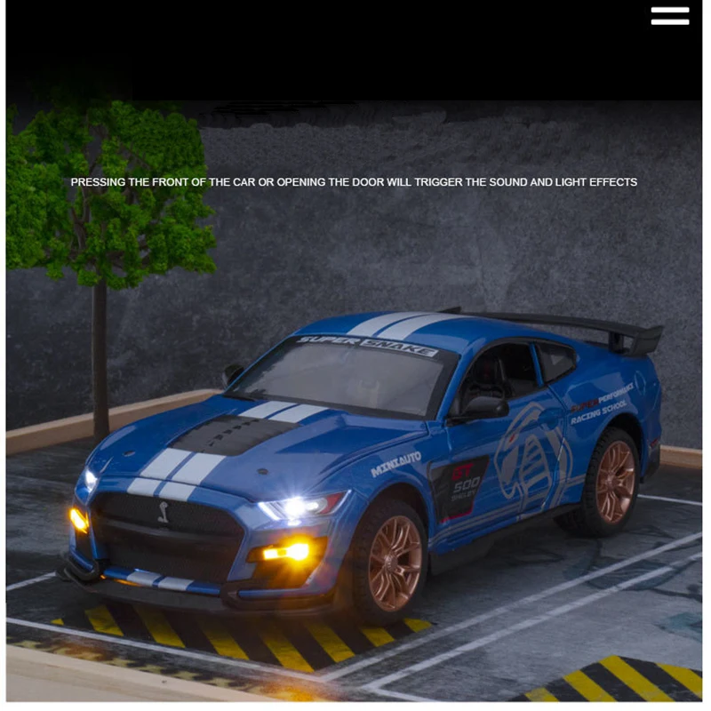 1: 24 MUSTANG SHELBY GT500 Alloy Car Model High Simulation Diecasts Toy With Sound and Light Pull Back Vehicles Decoration Toys