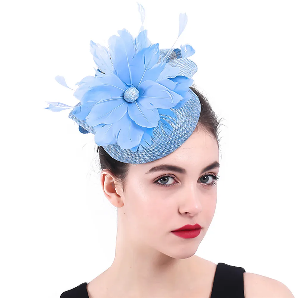 green Vintage Fascinator Headwear Flower Fedora Party Hat Hair Accessories Headband for Wedding Bride Race Cocktail Church