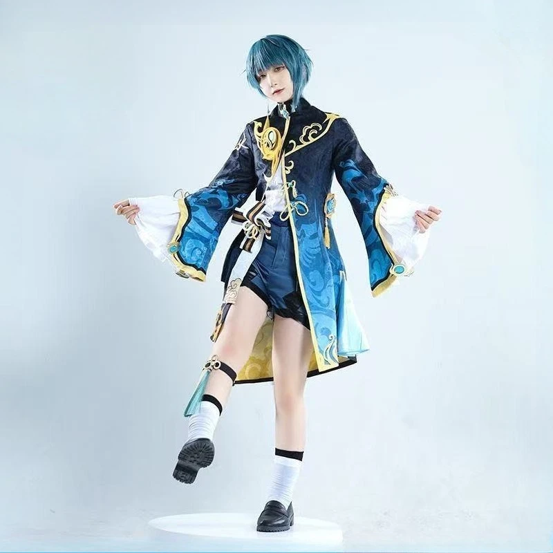 

ANIMECC XingQiu Cosplay Costume Wig Game Genshin Impact Xing Qiu Cosplay Earrings Halloween Party Outfit for Women Girls