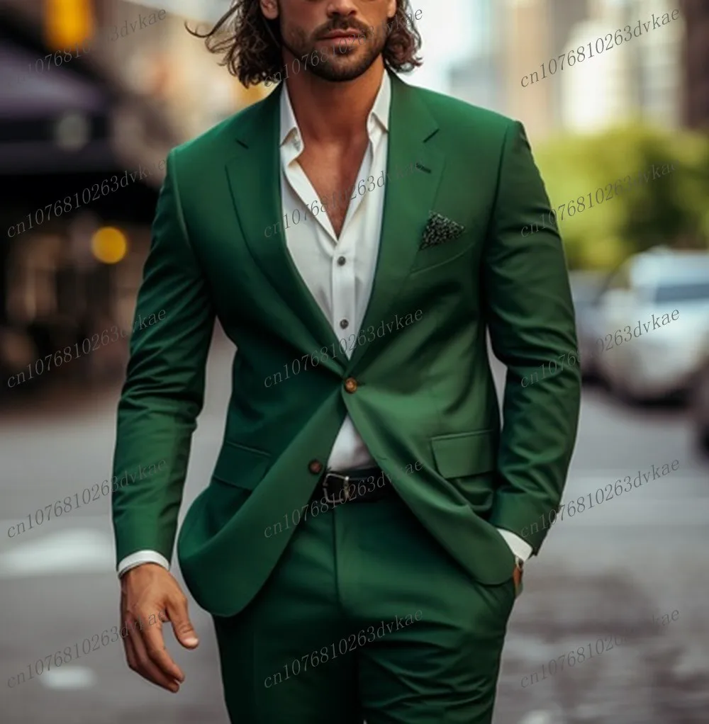 

Green Men Suit Groom Groomsman Wedding Party Prom Business Formal Occasion Costume Male Tuxedos 2 Piece Set Blazer Pants