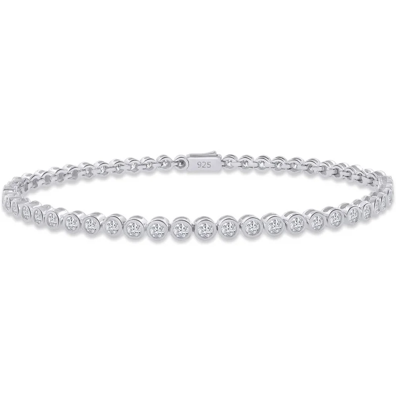 Tennis Women | Round Moissanite Diamond Bezel Set Stackable Wedding Bracelet For Brides | 14K Gold Over Sterling Si