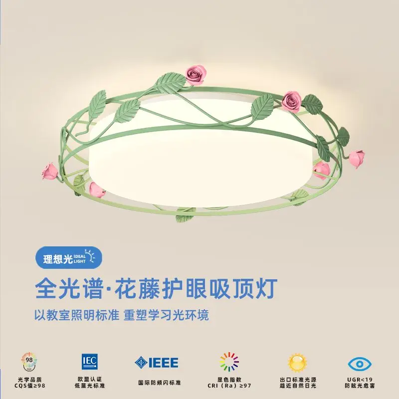 Bedroom light, rose vine eye protection, princess room light, French countryside ceiling light