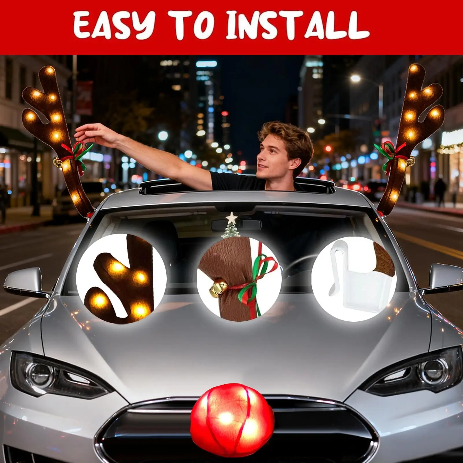 

Reindeer Antlers For Cars LED Cute Holiday Supplies With Jingle Bells Christmas Car Decor For Travel Daily Special Occasions