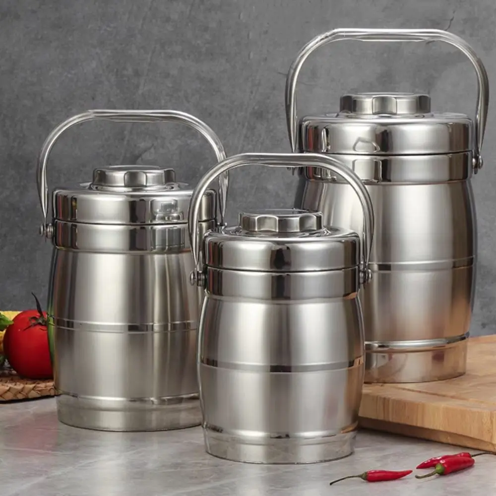 Stainless Steel Thermos Food Jar Large Capacity Leakproof Thermal Lunch Box Sealed Foldable Handle Insulated Pot Outdoor