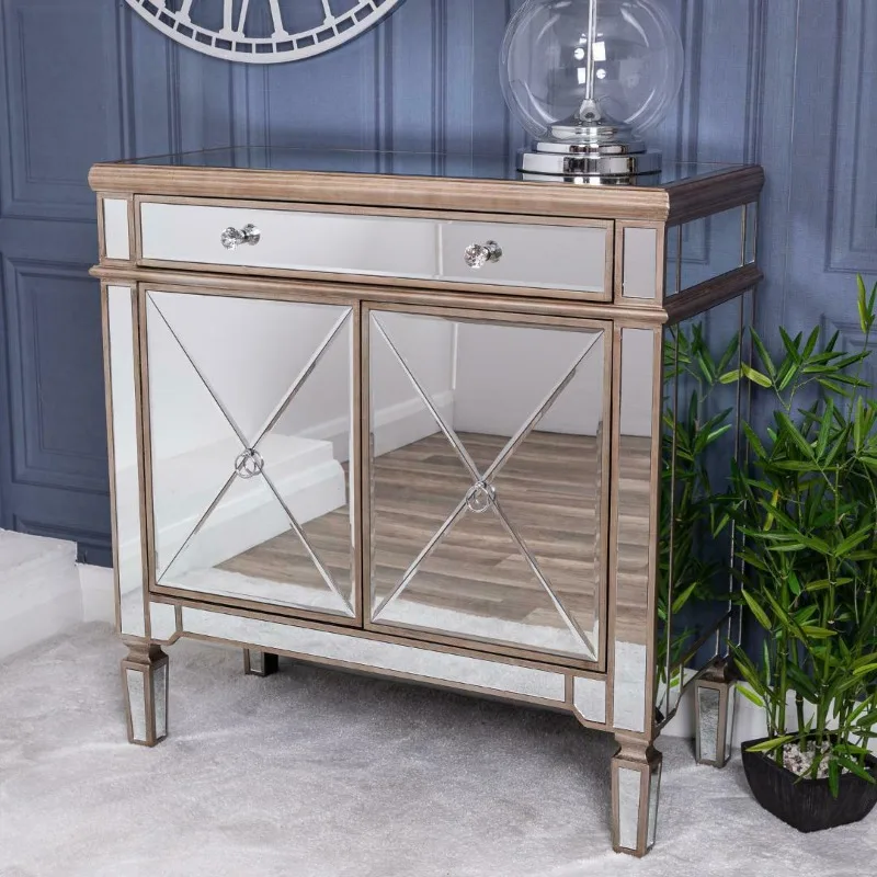 

European champagne gold mirror dining side cabinet living room glass locker retro cabinet storage integrated tea side cabinet