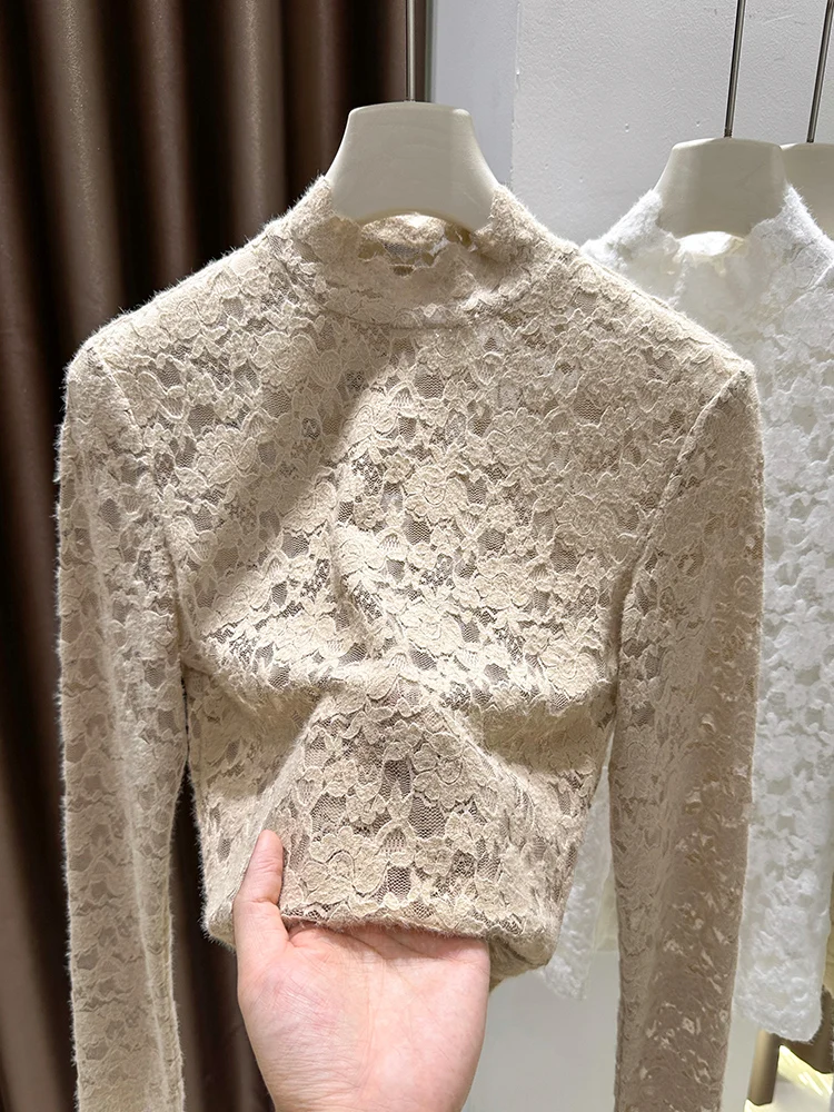 

Soft Brued Lace Base irt Women's f High Collar Spring Autumn Winter Sweater Inner Faionable Small irt Me Top