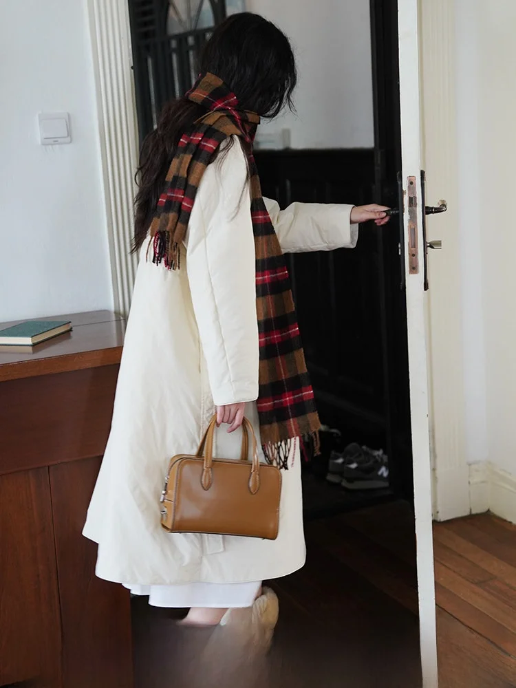 

Slimming Lightweight Long Cotton Jacket Women's Winter Outerwear Stand Collar Six-in-One Style Comfortable Soft Fabric Coat