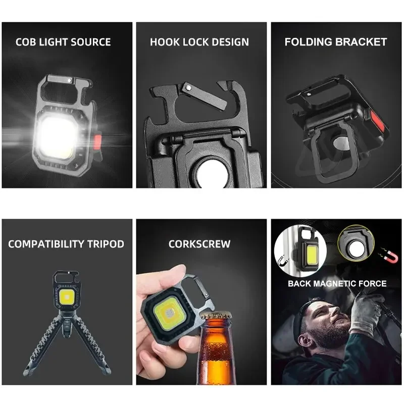 Super Bright Mini LED Flashlight USB Rechargeable Folding Stand Waterproof COB Outdoor Camping Lighting Torch Fishing Lantern