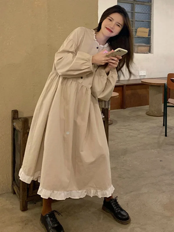 

plus Size Women's Loose Student Dr Korean Sle Spring Long Skirt with Lace Hemline Age Reduction Large Size Clothing