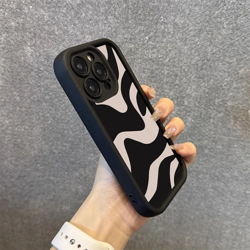 Fashion Zebra Stripes Lattice Pattern Silicone Phone Case For iPhone 15 14 13 12 11 Pro Max XS X XR 7 8 Plus SE 2020 Soft Cover image 4
