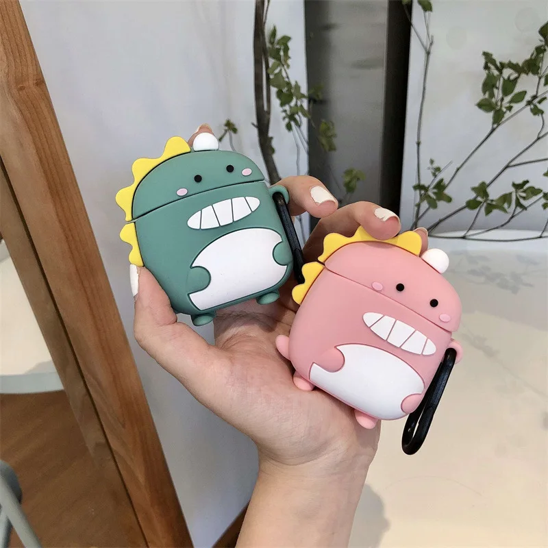 Niedliche 3D-Cartoon-Kopfhörerhülle für Apple AirPods, Silikon-Dinosaurier-Headset-Schutzhülle für Airpods 2, Ladebox-Zubehör