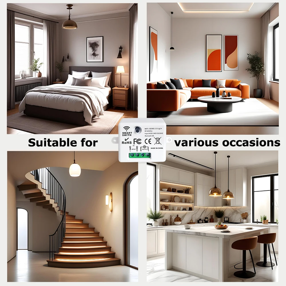 Tuya WiFi Smart Light Switch 433MHz 110V 220V 2200W Work with Alexa,Google Assist,Smart Life for Home Improvement