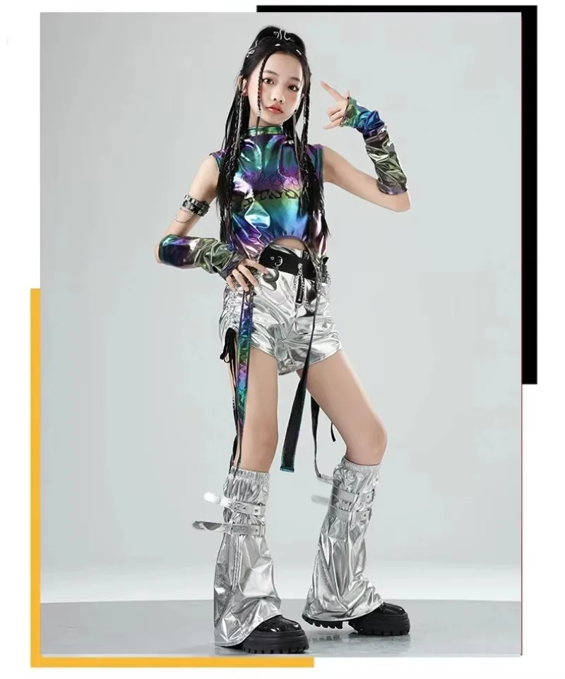 زي أداء رقص الجاز للأطفال، شريط ليزر، المنصة الجميلة والرائعة للفتيات، زي أداء مجموعة الفتيات #4