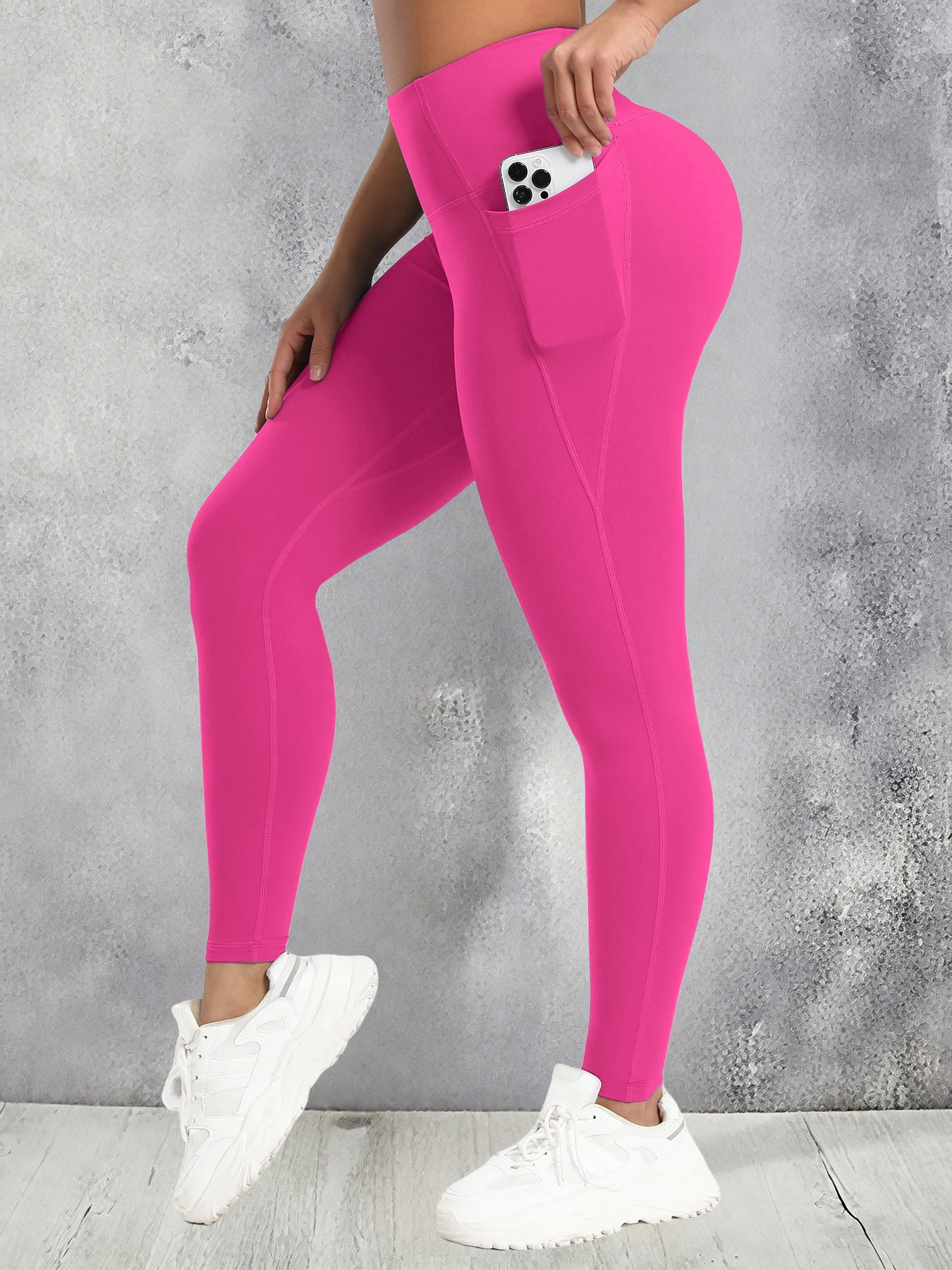 Leggings de sport taille haute pour femmes, avec poches, pantalons de Yoga extensibles, collants Push Up, Fitness, course à pied, pantalons de couleur unie