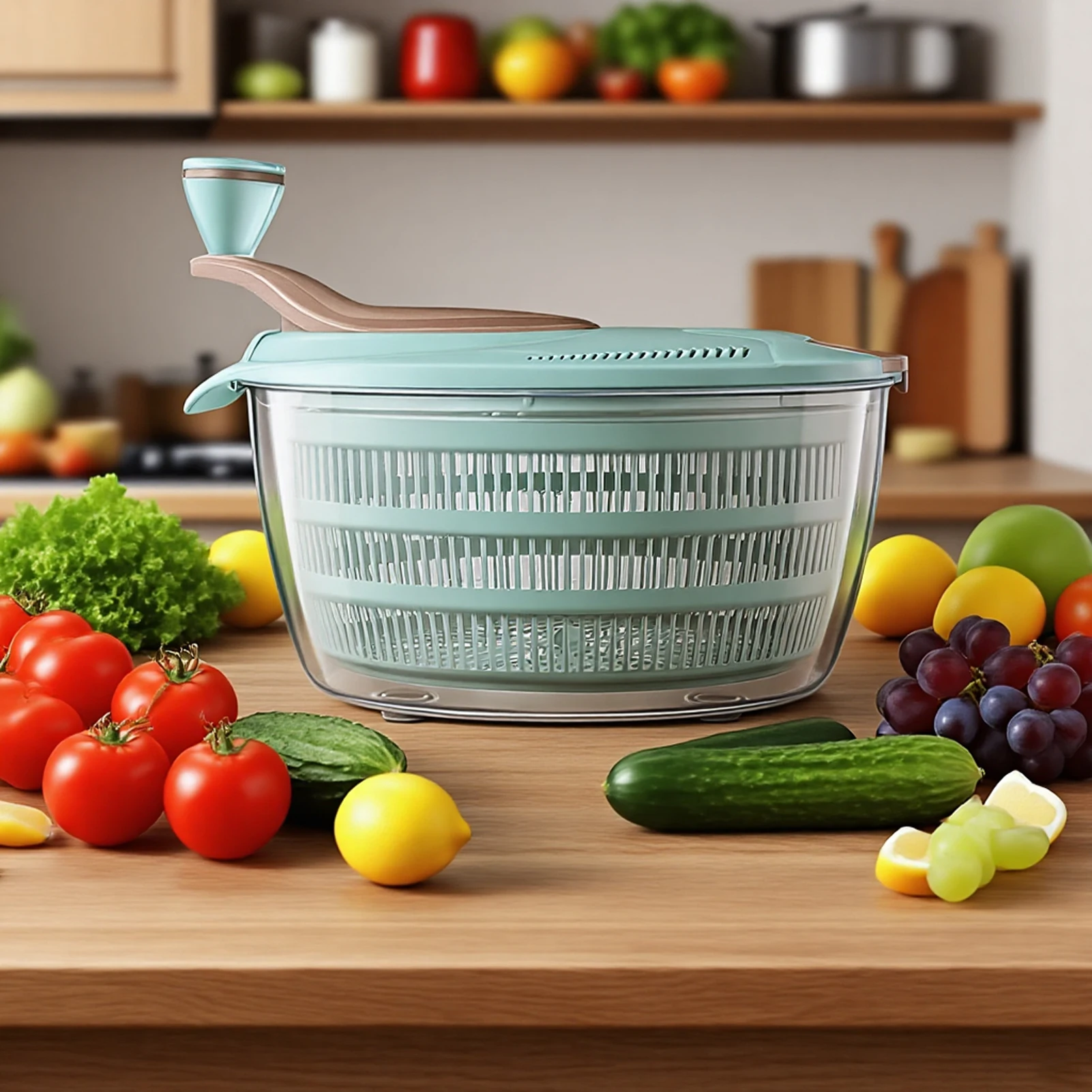 

Kitchen Organizer Basket With Lid Large Capacity Fruit Vegetable Dehydration Drainage Basket Practical Kitchen Storage Accessory