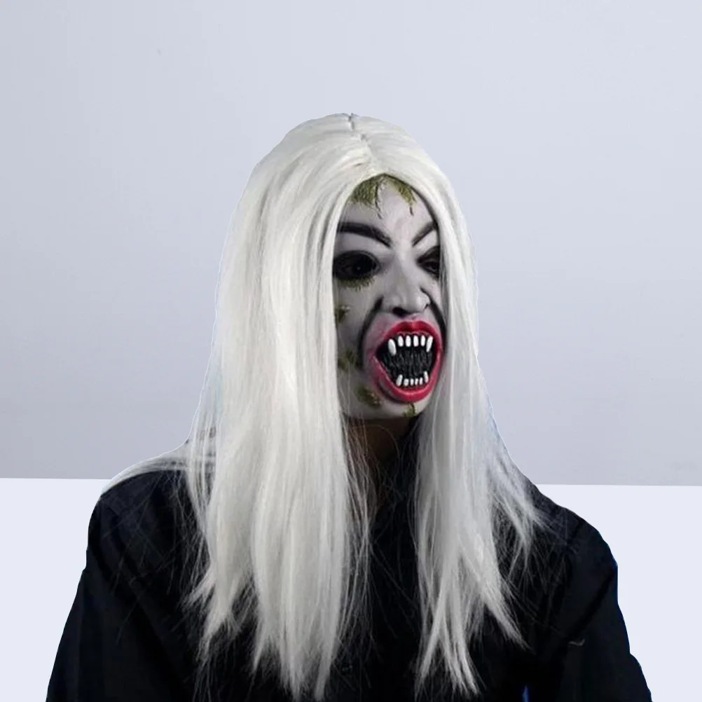 Bianco lungo Halloween per balli in costume cosplay festa in maschera spaventare scherzo stile regolabile uomo donna strega