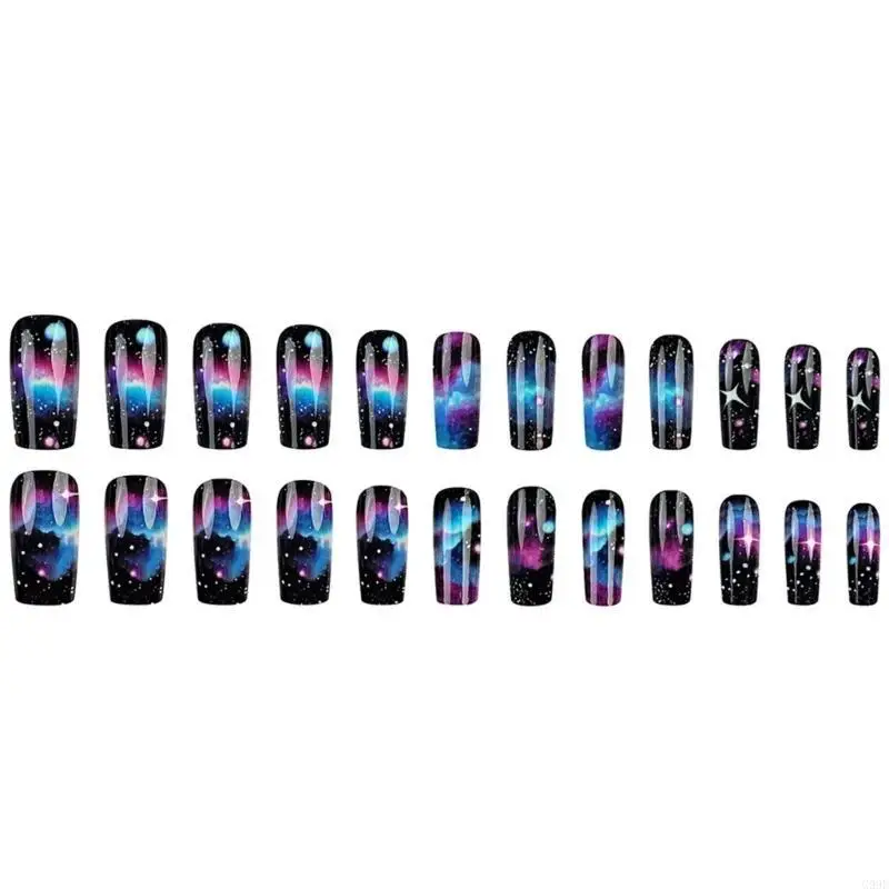 G99E 24x Stylish Artificial Acrylic Star Cloud Press On Square False