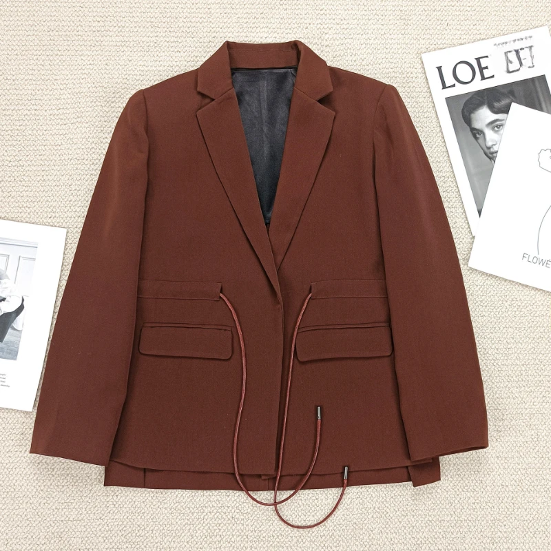 Silk-like Blazers Set Autumn Collection Fashion Light Luxury Office Wear Solid Waist-tied Suit for Women Trousers Drawstring