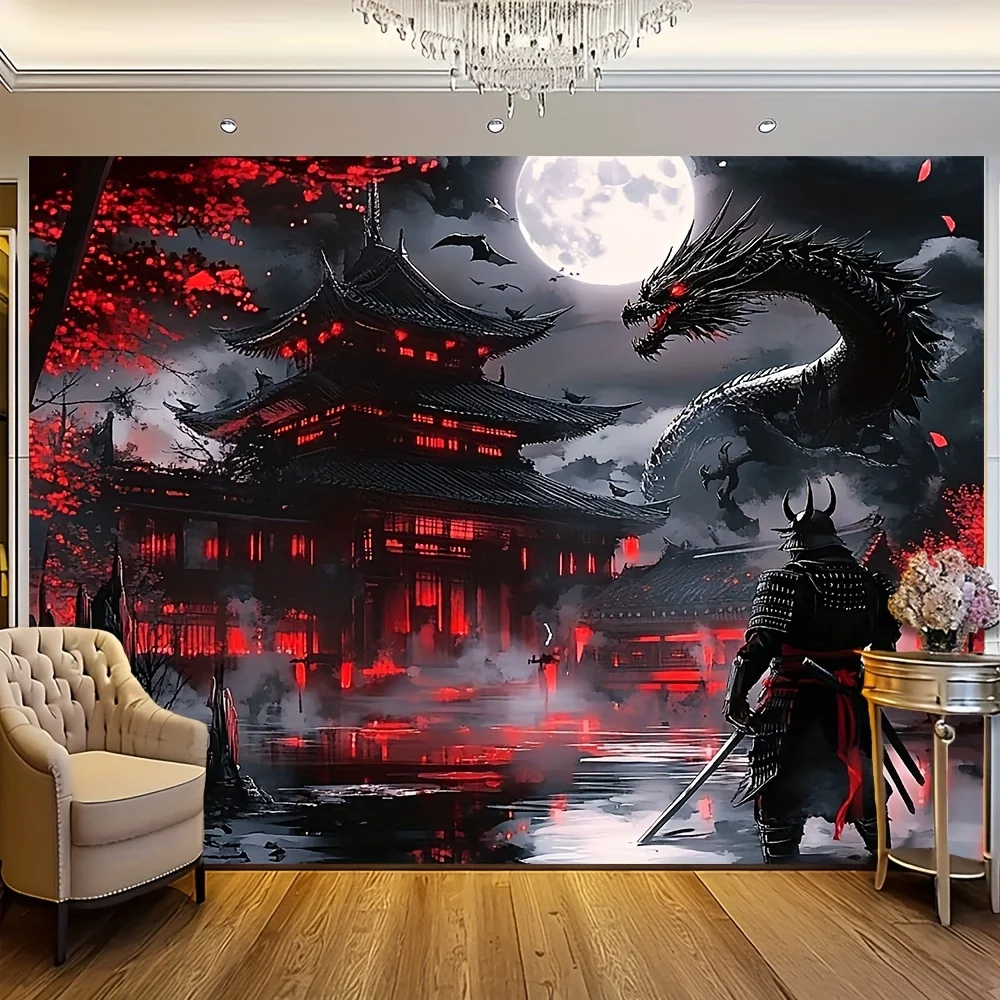 Mystical Dragon Samurai Tapestry Perfect for Home Decor Adding a Touch of Fantasy and Cultural Beauty to Your Living Space
