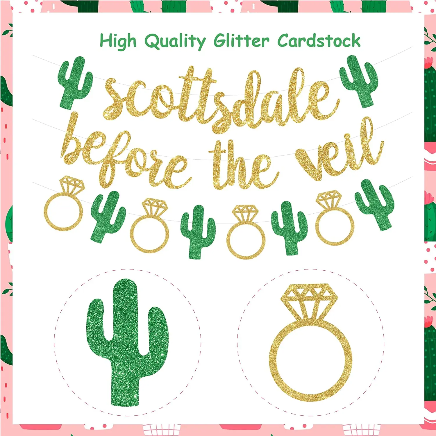 Funmemoir Scottsdale Before The Veil Banner Gold Cactus Diamond Ring Garland Bachelorette Party Bridal Shower Decorations