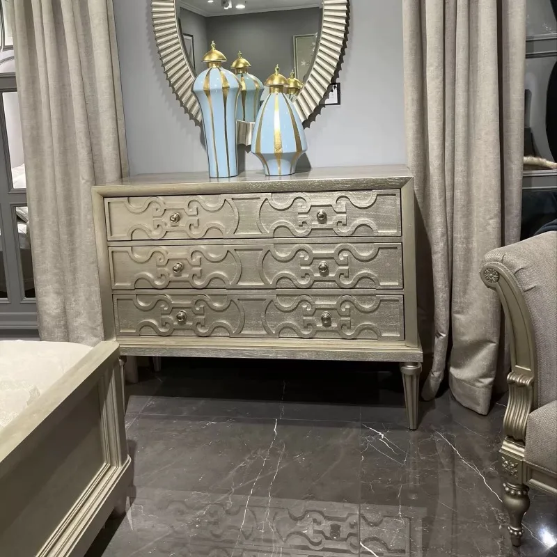 

solid wood three-draw champagne-colored bucket cabinet, foyer decoration, entrance cabinet, Mori impression solid wood cabinet