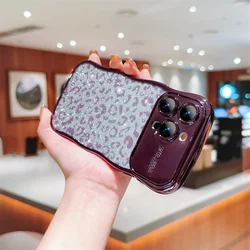 Luxury Plating Glitter Leopard Phone Case For iPhone 16 15 14 13 12 11 Pro Max Plus Camera Protection Shockproof Chic Wave Cover