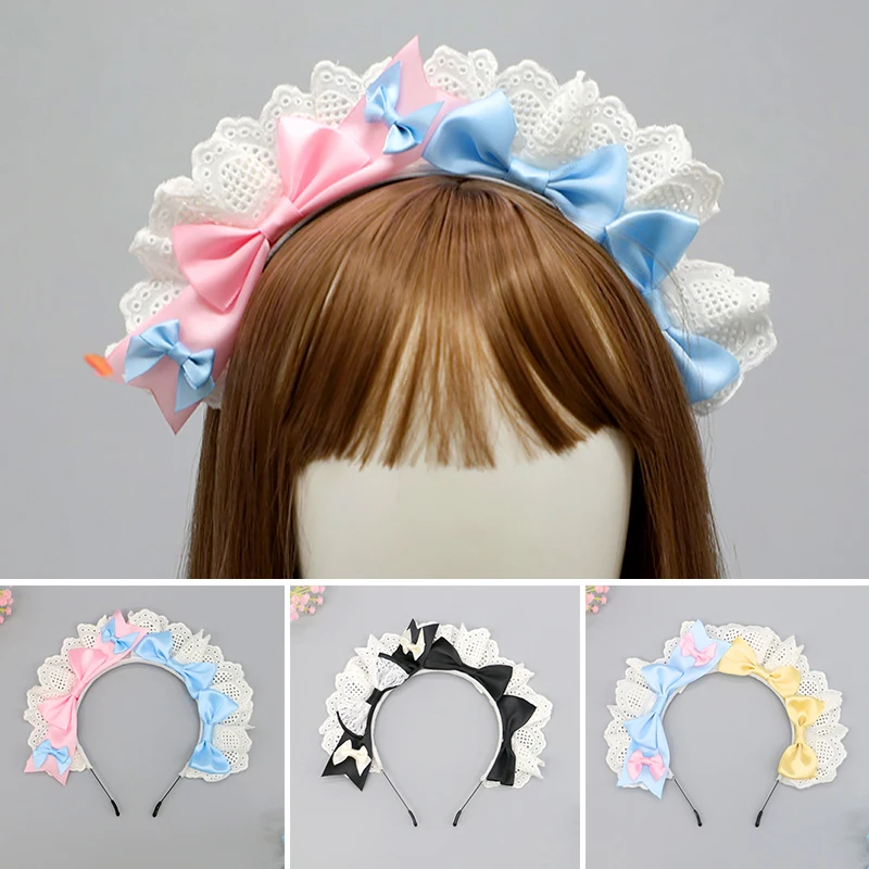 Headdress Ruffles Hair Hoop Bow Women Mesh Lolita Cosplay Headband Props Accessories Hairband Party Decor Girls Hair Accessories