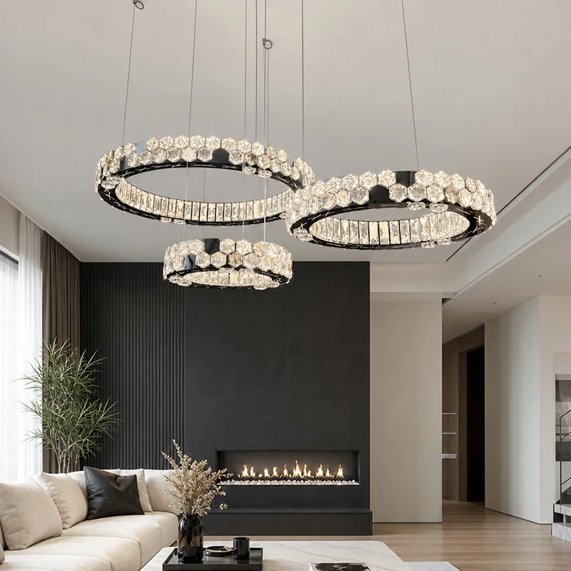New Arrival Modern Luxury Crystal LED Chandelier Dimmable Hanging Pendant Light for Living Dining Room Bedroom Villa Entryway